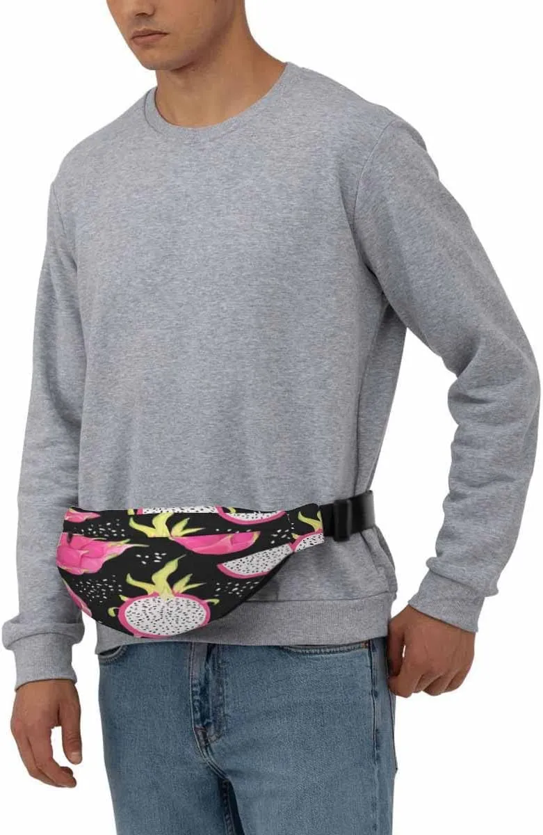Large Crossbody Bag Waistpack Summer Romantic Tropical Fresh Dragon Fruits Pitaya Pink Leisure Sports Fanny Pack Zipper Bag for Running, Travel
