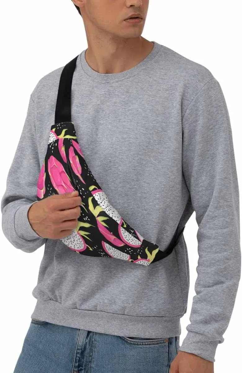 Large Crossbody Bag Waistpack Summer Romantic Tropical Fresh Dragon Fruits Pitaya Pink Leisure Sports Fanny Pack Zipper Bag for Running, Travel