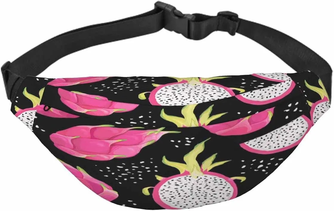Large Crossbody Bag Waistpack Summer Romantic Tropical Fresh Dragon Fruits Pitaya Pink Leisure Sports Fanny Pack Zipper Bag for Running, Travel