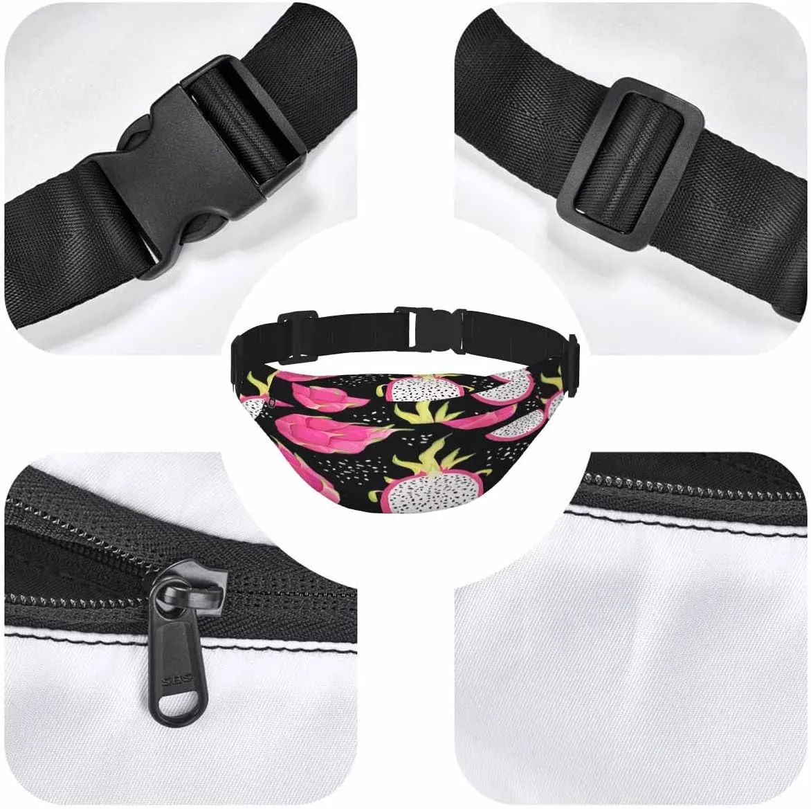 Large Crossbody Bag Waistpack Summer Romantic Tropical Fresh Dragon Fruits Pitaya Pink Leisure Sports Fanny Pack Zipper Bag for Running, Travel