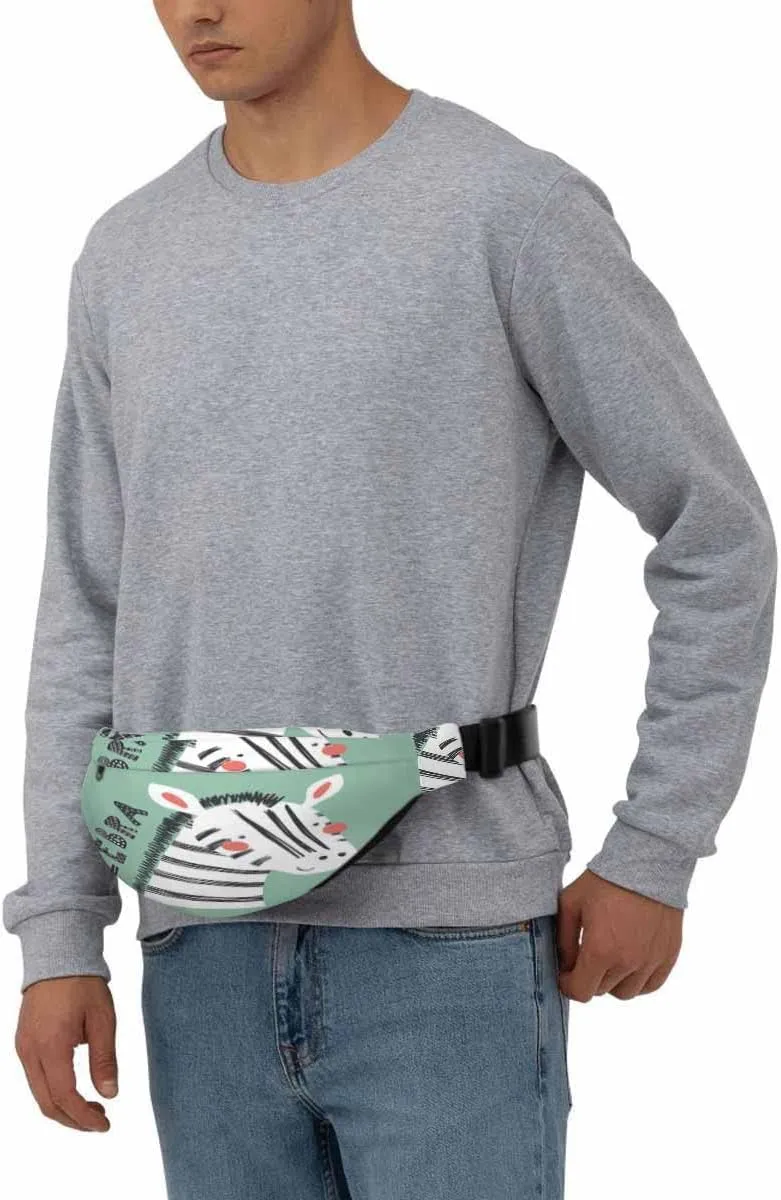 Large Crossbody Bag Waistpack Zebra Lettering Stripe Head Face Slogan Black Shyness Leisure Sports Fanny Pack Zipper Bag for Running, Travel