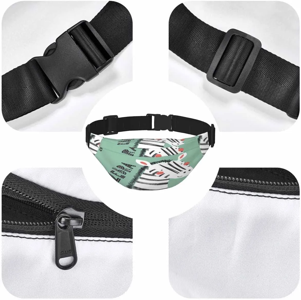 Large Crossbody Bag Waistpack Zebra Lettering Stripe Head Face Slogan Black Shyness Leisure Sports Fanny Pack Zipper Bag for Running, Travel