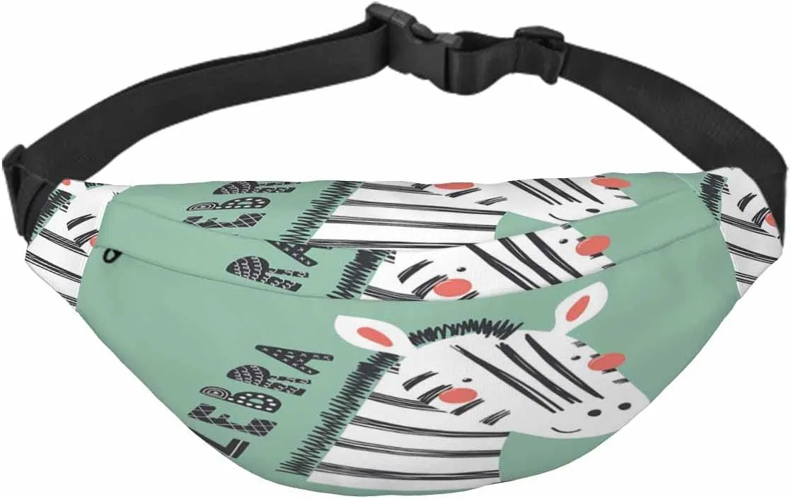 Large Crossbody Bag Waistpack Zebra Lettering Stripe Head Face Slogan Black Shyness Leisure Sports Fanny Pack Zipper Bag for Running, Travel