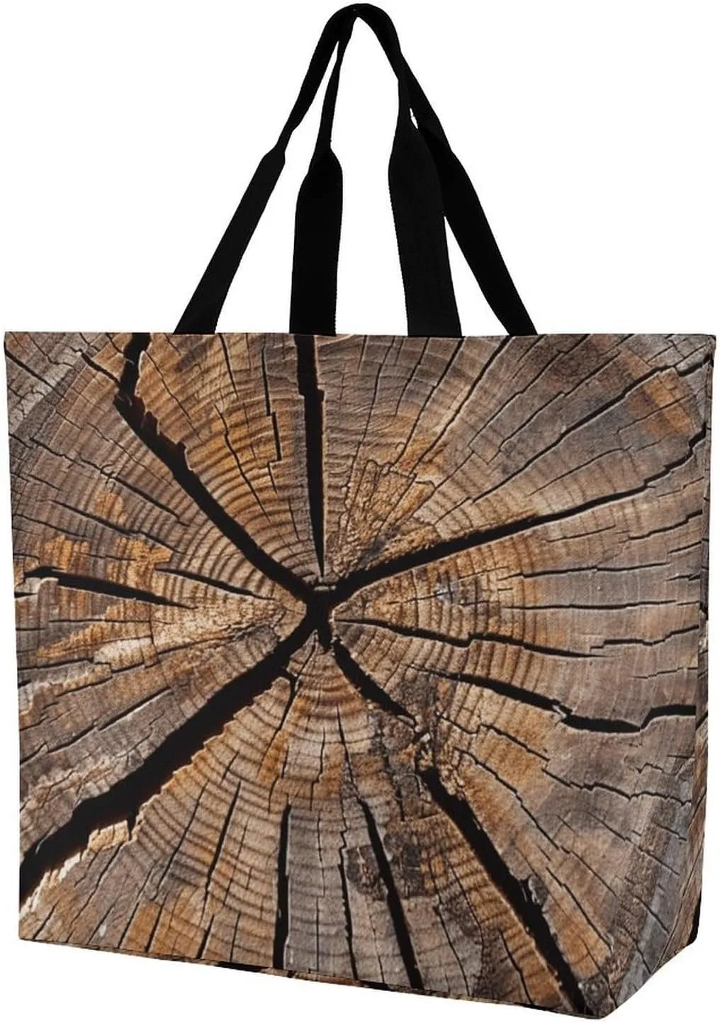 Large Grocery Bags Beach Tote Tree Stump Wood Grain Shopping Bag for Women Shoulder Bag for Travel Work Handbag
