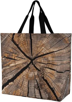 Large Grocery Bags Beach Tote Tree Stump Wood Grain Shopping Bag for Women Shoulder Bag for Travel Work Handbag