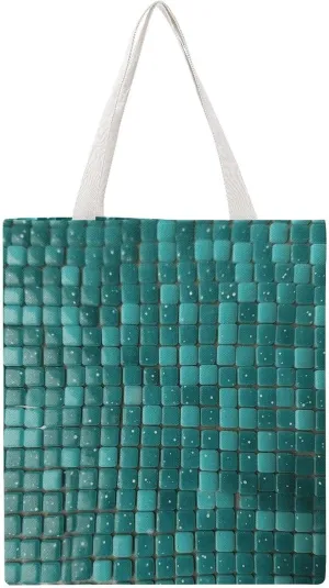 Large Grocery Bags Beach Tote Turquoise Small Dot Tiles Shopping Bag for Women Shoulder Bag for Travel Work Handbag