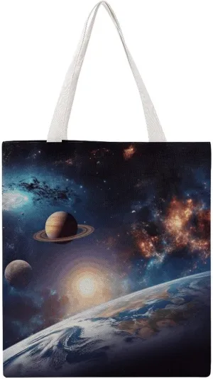 Large Grocery Bags Beach Tote Universe Galaxy Outer Space Shopping Bag for Women Shoulder Bag for Travel Work Handbag