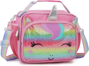 Large Kids Lunch Box, Insulated Lunch Bag for Girls Boys Teens Toddlers Cute School Lunch Tote with Shoulder Strap, VONXURY (Glitter Unicorn)