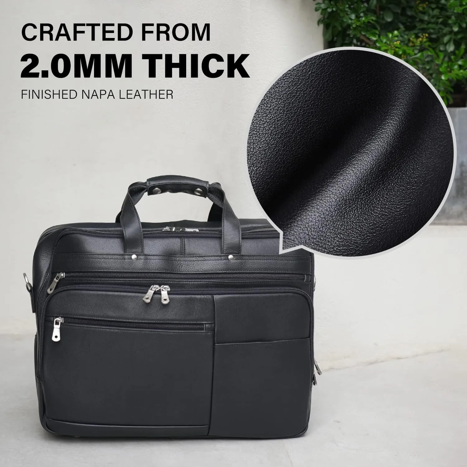 Large Leather Business Briefcase for Men 18" Napa Leather Laptop Case Messenger Bag Fits 17.3" Laptop (Black)