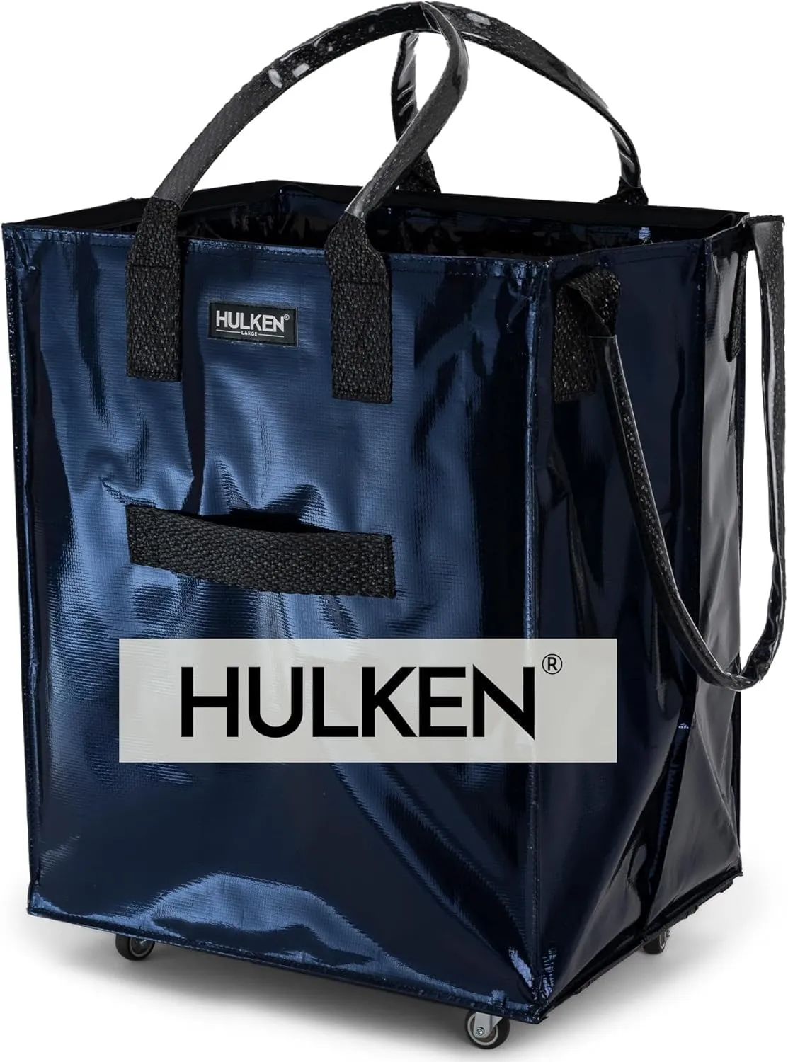 (Large, Midnight Blue) Reusable Grocery Bag On Wheels, Shopping Trolley, Rolling Tote, Zipper Closure, Lightweight, Carries Up to 66 lb, Folds Flat, Unbreakable Handles