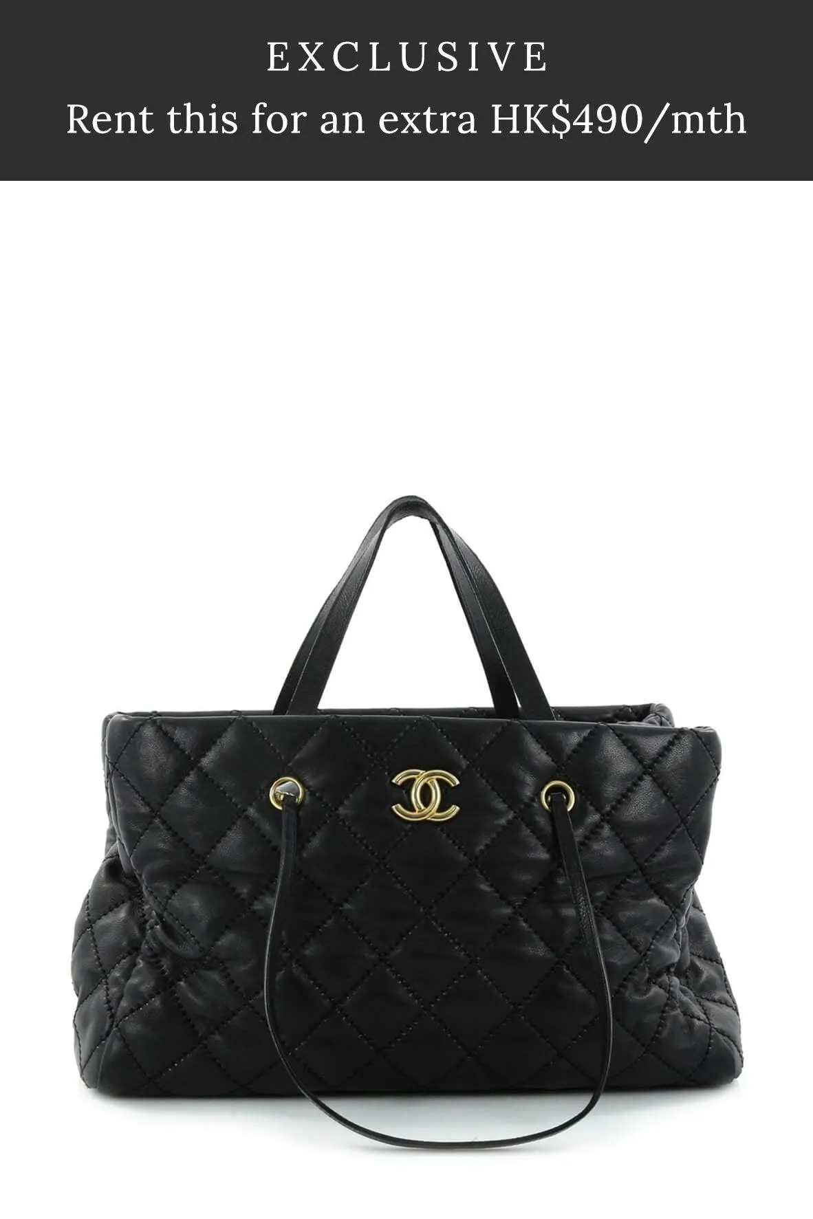 Large Quilted Retro Chain Shopping Tote Black