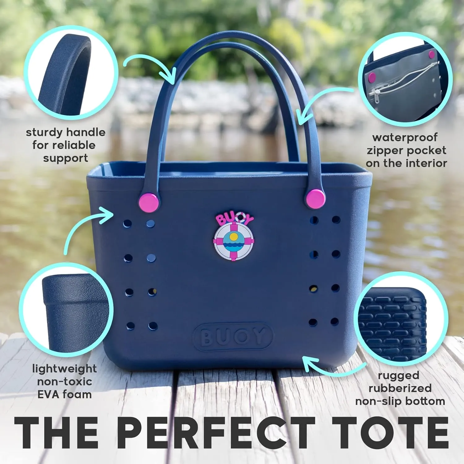 Large Rubber Tote Bag With Waterproof Zipper Pocket | Easy To Clean EVA Rubber Beach Bag With Holes | Beach Bags For Women