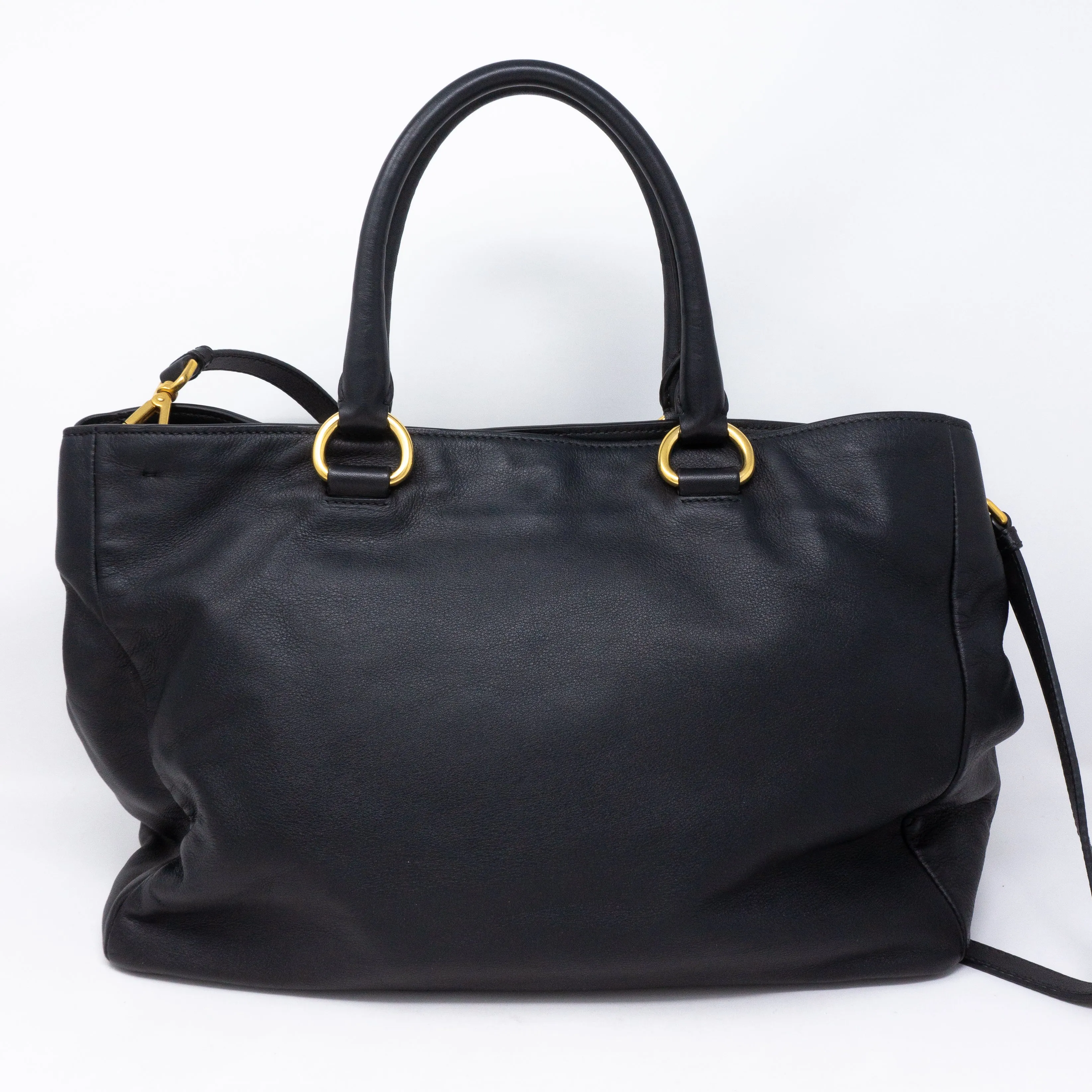 Large Shopping Tote Black Leather