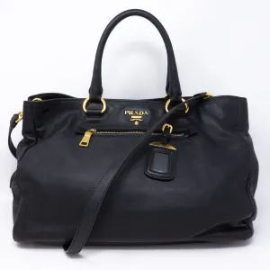 Large Shopping Tote Black Leather
