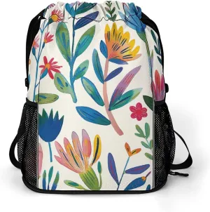Large Sports Drawstring Backpack Bright Pastel Colors Printed with Dry-Wet Separation | Digital Print Gym Sack | Waterproof Fabric | Shoe Compartment & PVC Pocket | Hydration Mesh for Fitness, Travel,