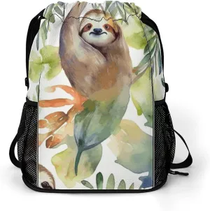 Large Sports Drawstring Backpack Watercolor Sloth Printed with Dry-Wet Separation | Digital Print Gym Sack | Waterproof Fabric | Shoe Compartment & PVC Pocket | Hydration Mesh for Fitness, Travel, Wor