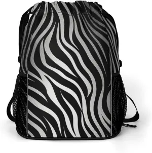 Large Sports Drawstring Backpack Zebra Print Printed with Dry-Wet Separation | Digital Print Gym Sack | Waterproof Fabric | Shoe Compartment & PVC Pocket | Hydration Mesh for Fitness, Travel, Work