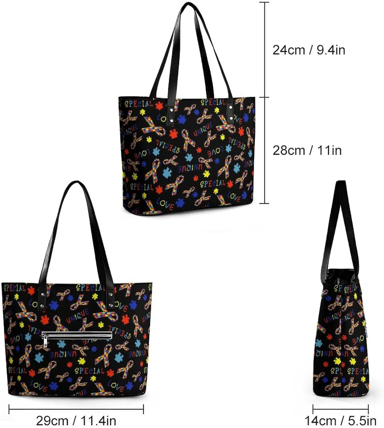 Large Tote Bag Fashion Handbag With Zipper For Women And Men