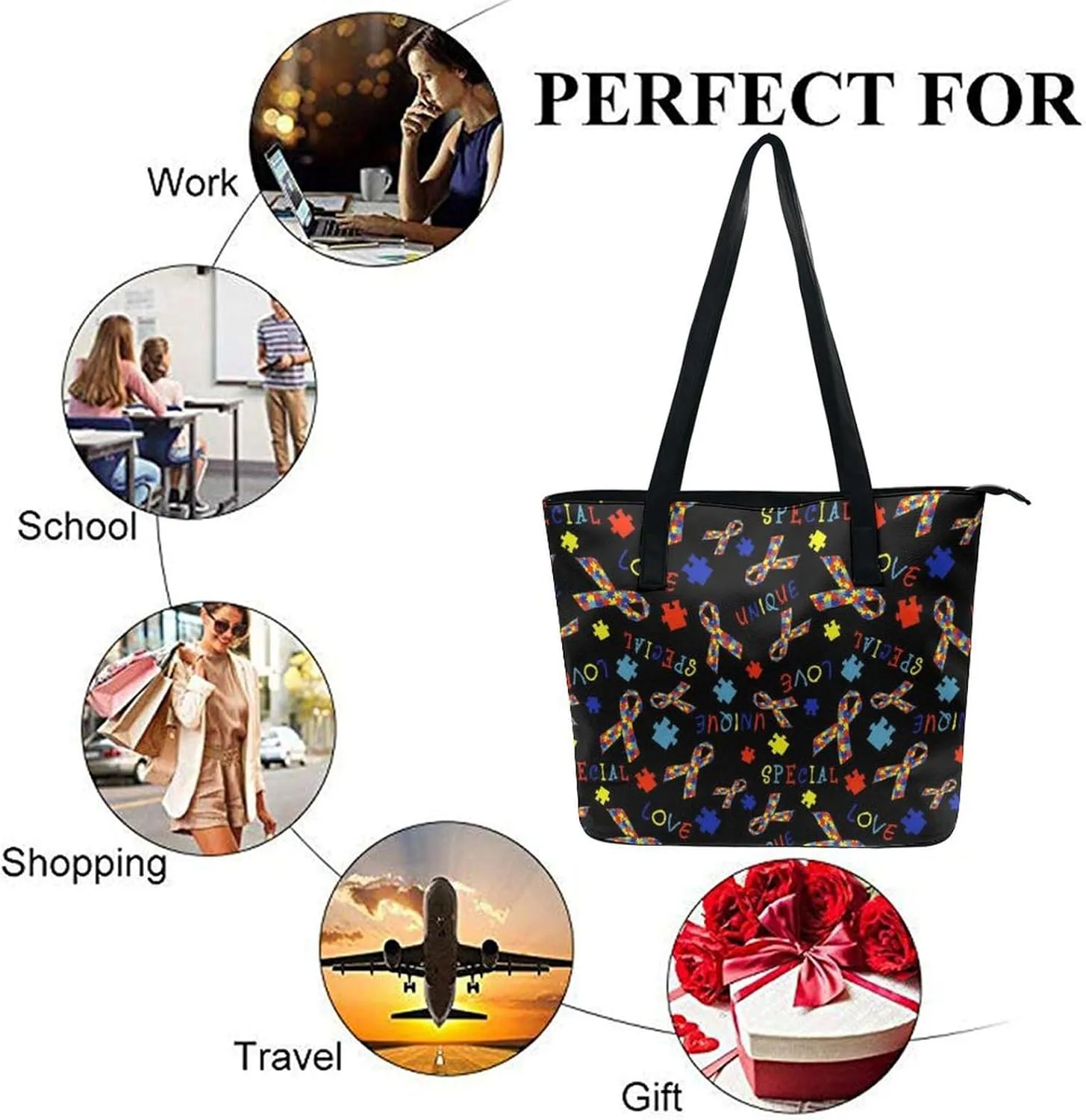 Large Tote Bag Fashion Handbag With Zipper For Women And Men