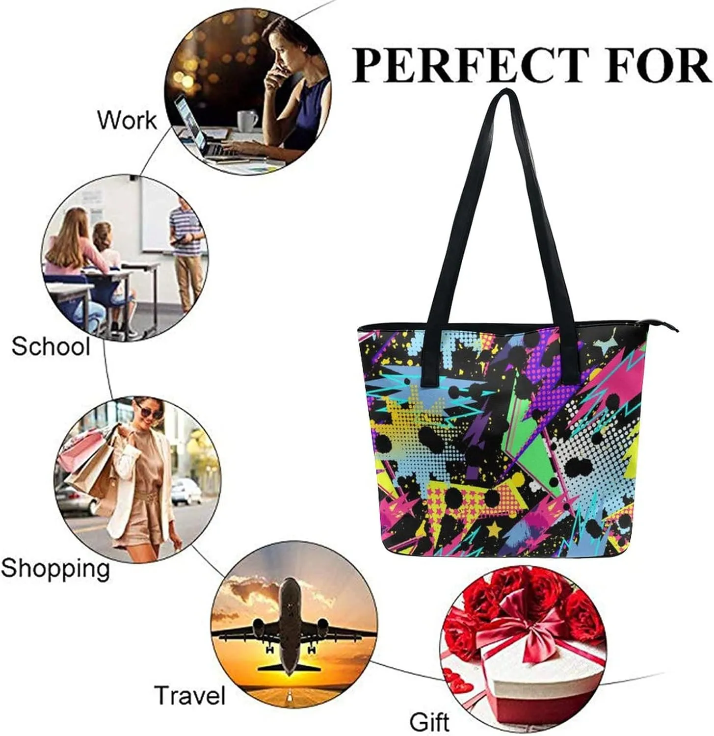 Large Tote Bag Fashion Portable Handbags With Zipper For Women And Men