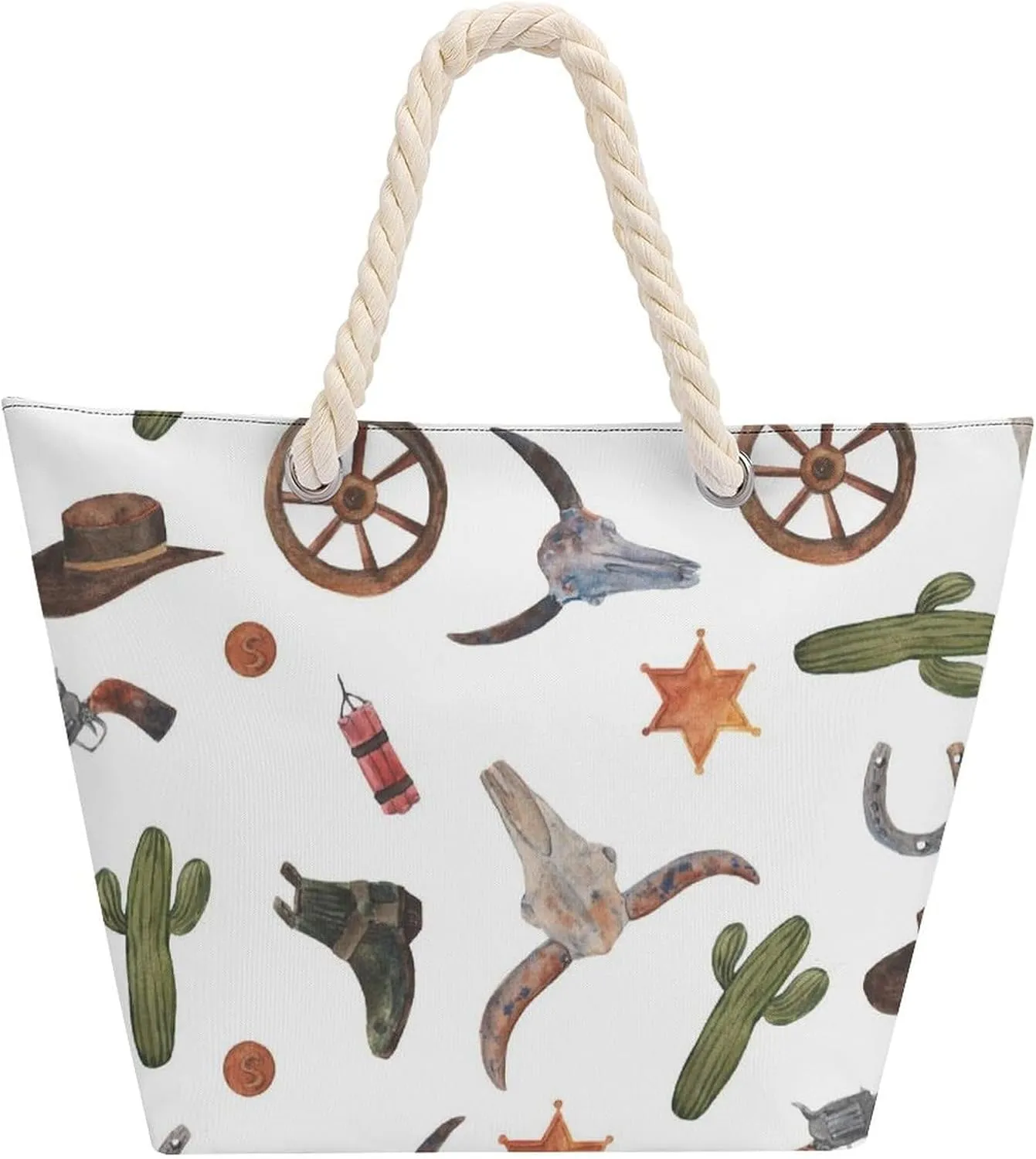 Large Tote Bag Women Wild West Bull Scull Hobo Bag Travel Purse Oversize Shoulder Handbag for Work Beach