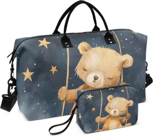 Large Travel Duffel Bag Sports Tote Gym Bag Overnight Weekender Bags Bear Swing Carry On Luggage with Toiletry Bags