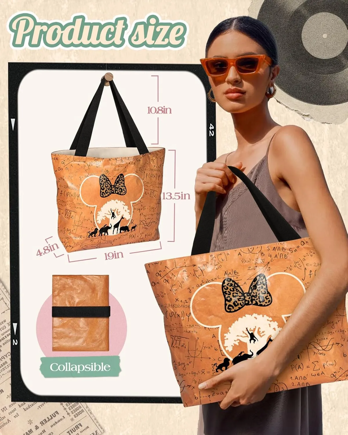 Large Tyvek Tote Bag Aesthetic Beach Bag - Cute Reusable Waterproof Size 19'' ×13'' for Women Girls Shopping, Gym