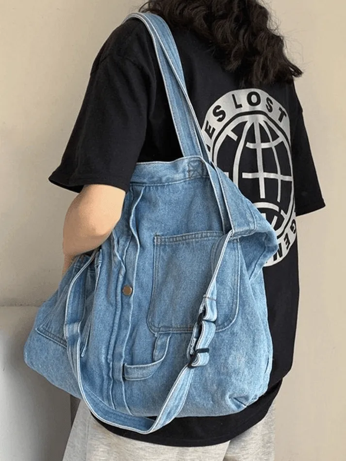 Large vintage denim tote bag