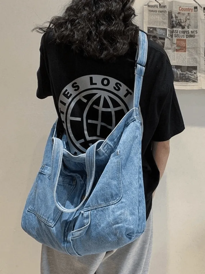 Large vintage denim tote bag