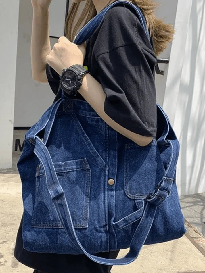 Large vintage denim tote bag