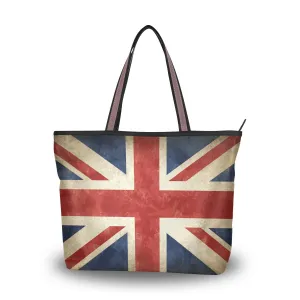 Large Women Tote Bag British Union Jack Handbags Tote Handle with Zipper Shoulder Bag Grocery Shopping Work Bag