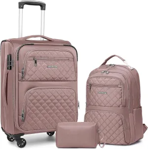 LARVENDER Softside Carry On Luggage 3 Piece, Expandable Carry On Luggage 22x14x9 Airline Approved 20-inch Carry on Suitcase with Spinner Wheels for Men Women, TSA Lock, Pink (20/BP/TB)