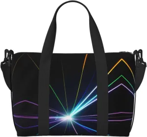 Laser Light Print Tote Crossbody Travel Bag with Zip Casual Handbag for Weekend Trips and Gym Shopping, Black, One Size, Travel Tote
