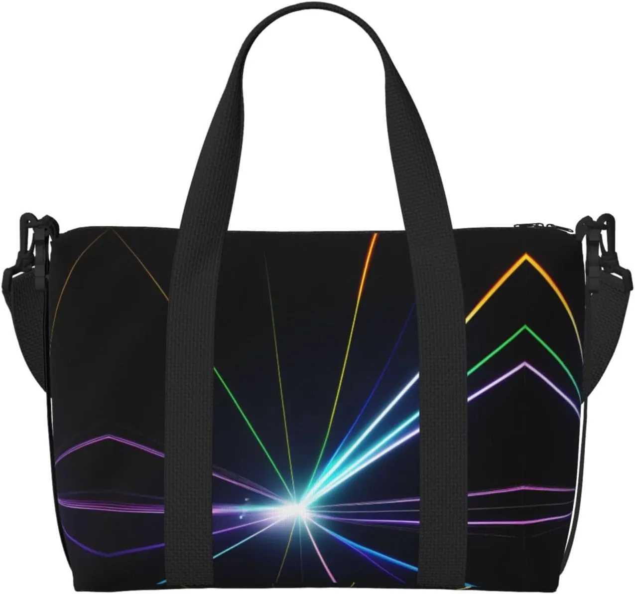 Laser Light Print Tote Crossbody Travel Bag with Zip Casual Handbag for Weekend Trips and Gym Shopping, Black, One Size, Travel Tote