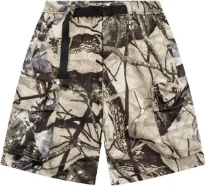 Lastesso Mens Shorts Camo Summer Hiking Shorts Waist Pleated Belted Shorts with Pockets Training Running Jogger Pants