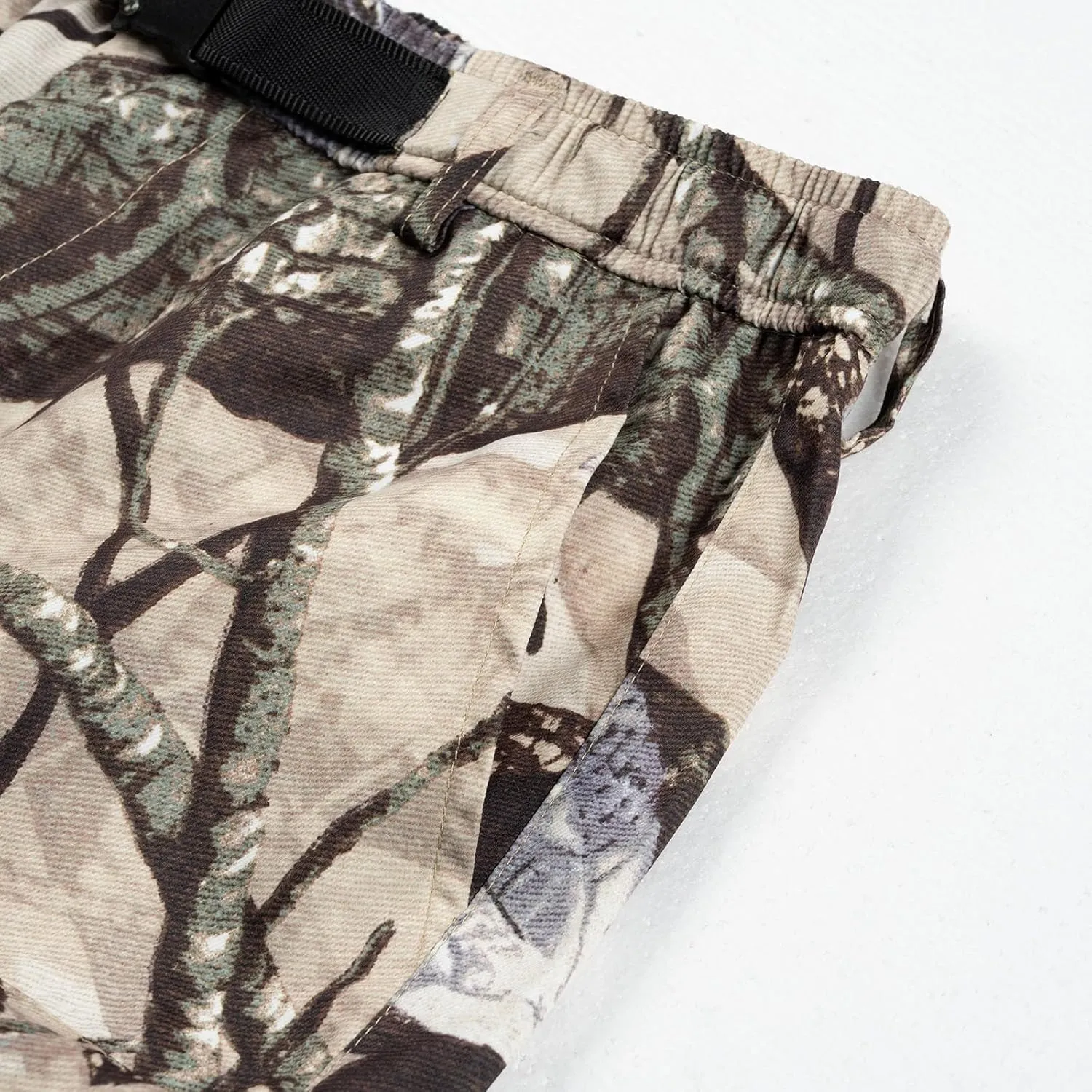 Lastesso Mens Shorts Camo Summer Hiking Shorts Waist Pleated Belted Shorts with Pockets Training Running Jogger Pants