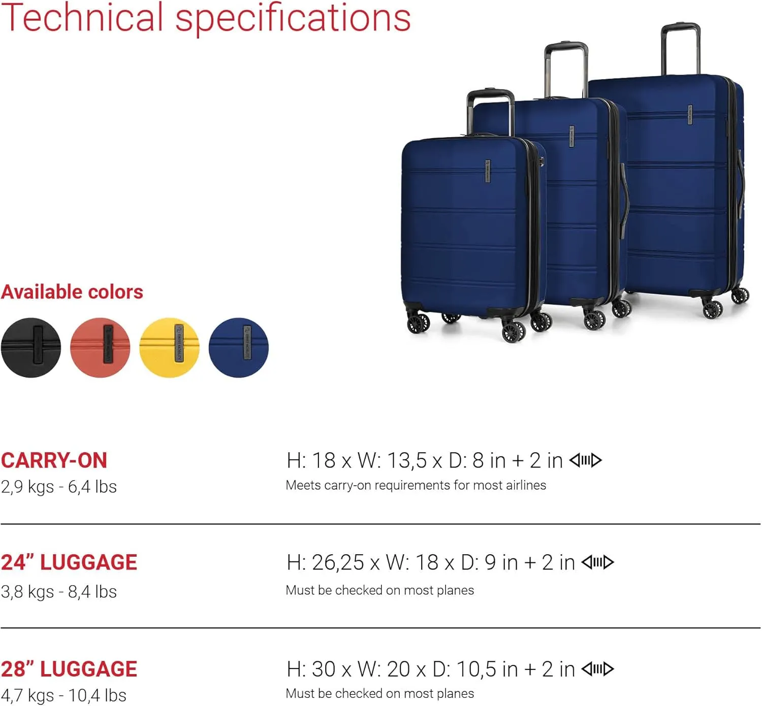 LAX Collection Hard Shell Spinner Carry On Luggage for Airplanes, Rolling Suitcase with 360-Degree Spinner Wheels, Retractable Handle, Airline Approved, 20 Inch, Blue