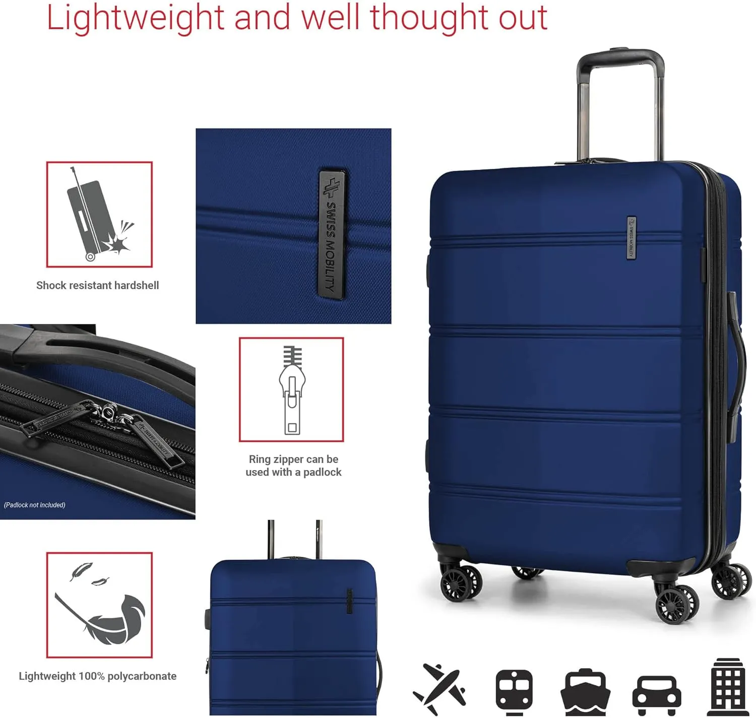 LAX Collection Hard Shell Spinner Carry On Luggage for Airplanes, Rolling Suitcase with 360-Degree Spinner Wheels, Retractable Handle, Airline Approved, 20 Inch, Blue
