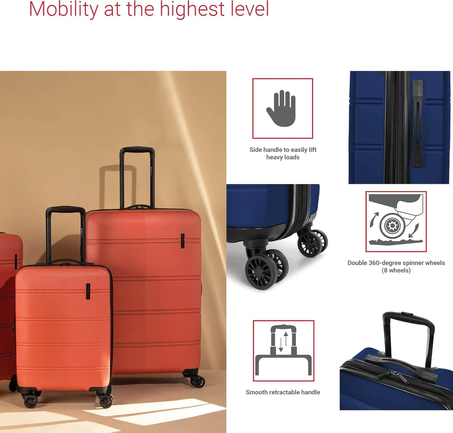 LAX Collection Hard Shell Spinner Carry On Luggage for Airplanes, Rolling Suitcase with 360-Degree Spinner Wheels, Retractable Handle, Airline Approved, 20 Inch, Blue