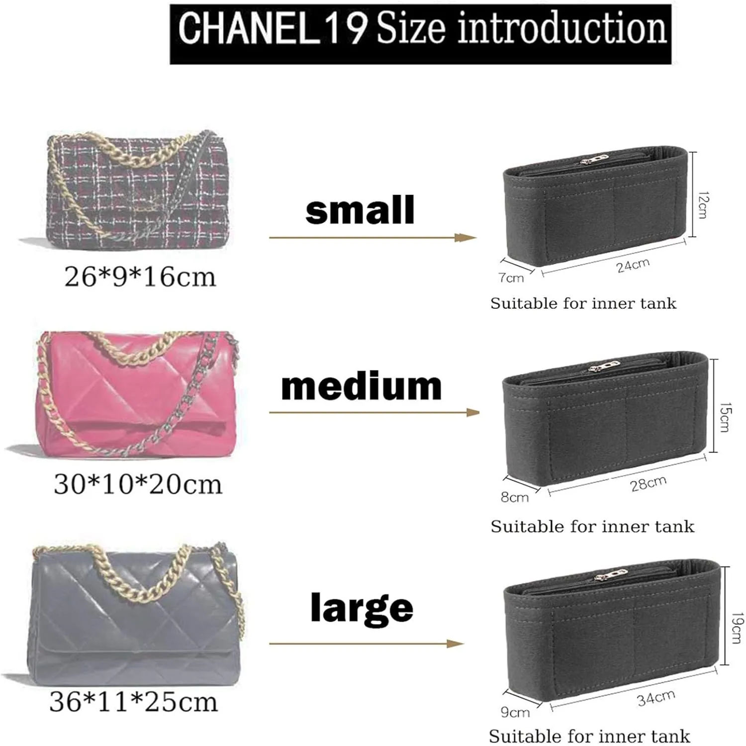 Lckaey Purse Organizer Insert for 19 Bag Flap Small bag Organizer with Side Zipper Pocket 1016Claret-S