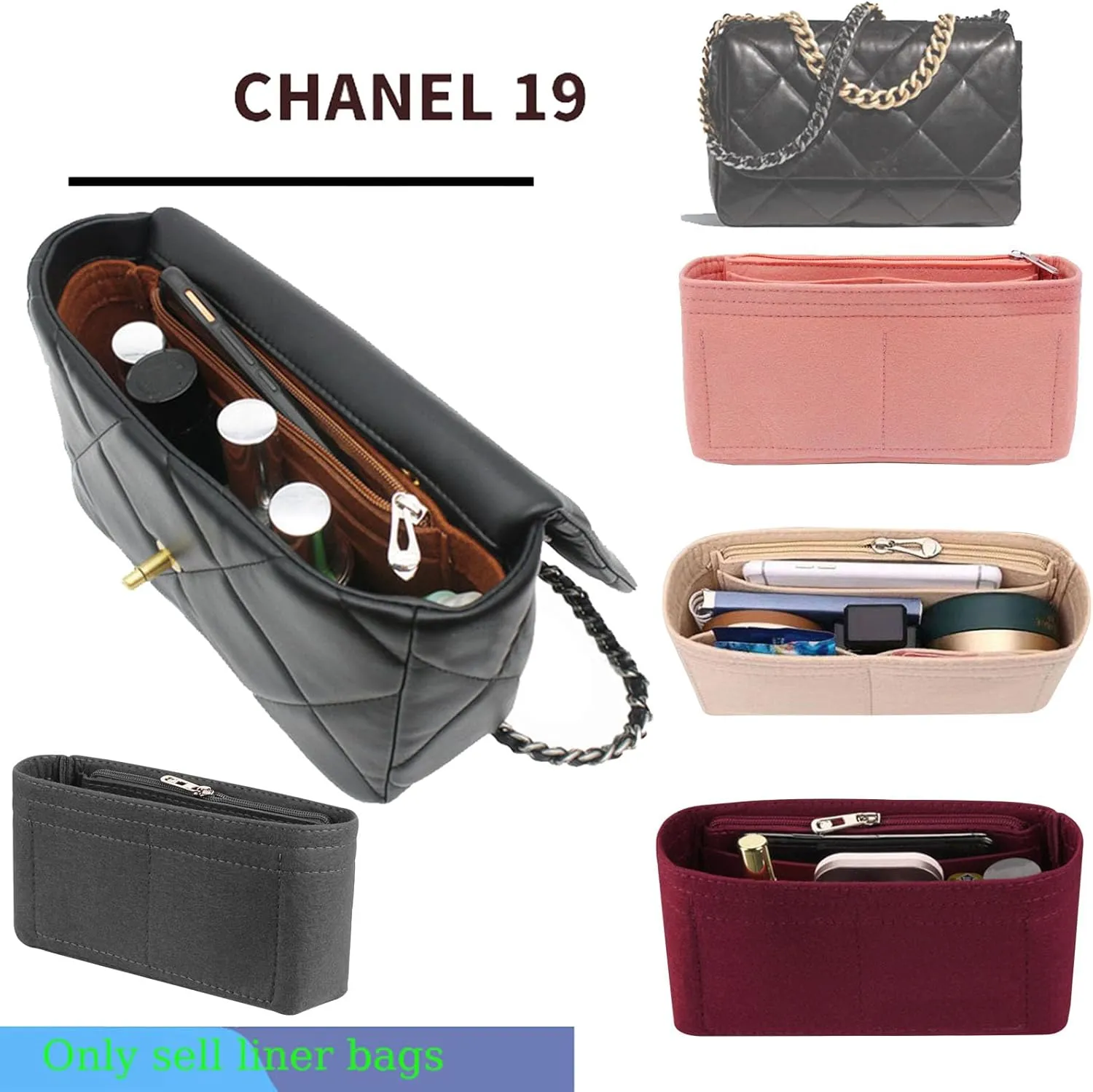 Lckaey Purse Organizer Insert for 19 Bag Flap Small bag Organizer with Side Zipper Pocket 1016Claret-S