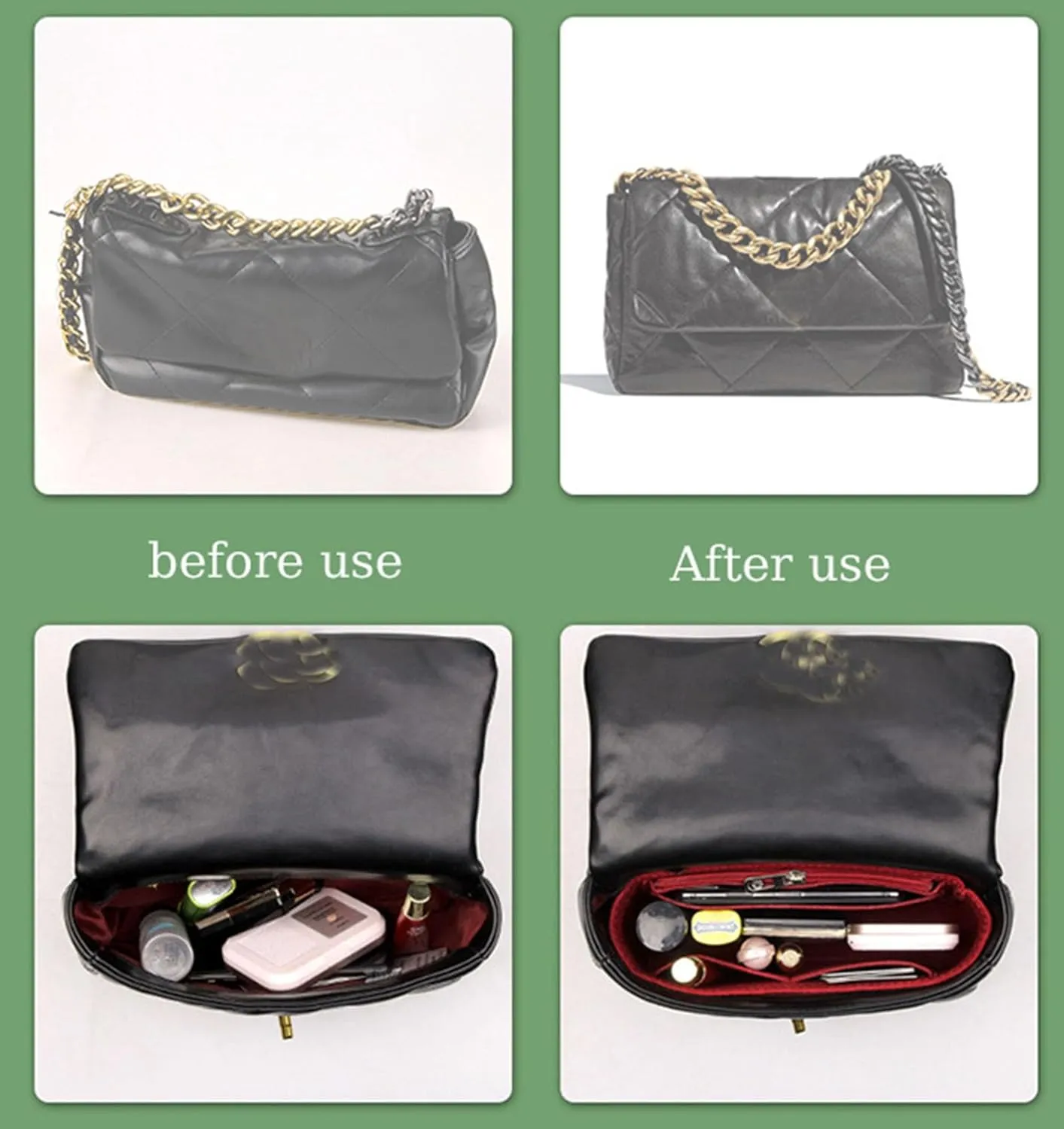 Lckaey Purse Organizer Insert for 19 Bag Flap Small bag Organizer with Side Zipper Pocket 1016Claret-S