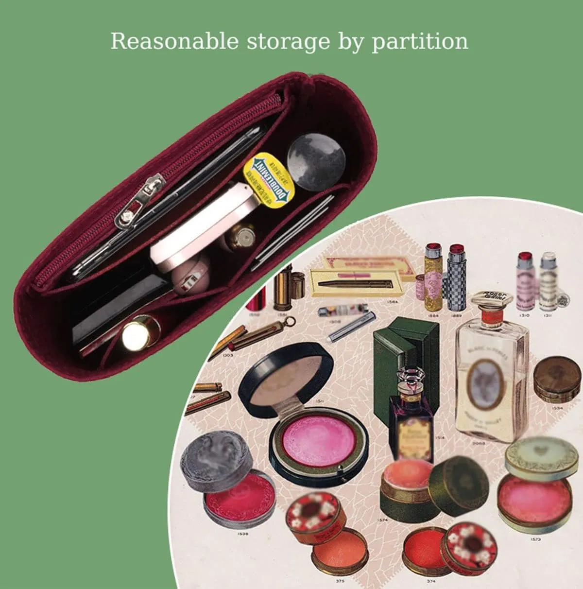 Lckaey Purse Organizer Insert for 19 Bag Flap Small bag Organizer with Side Zipper Pocket 1016Claret-S