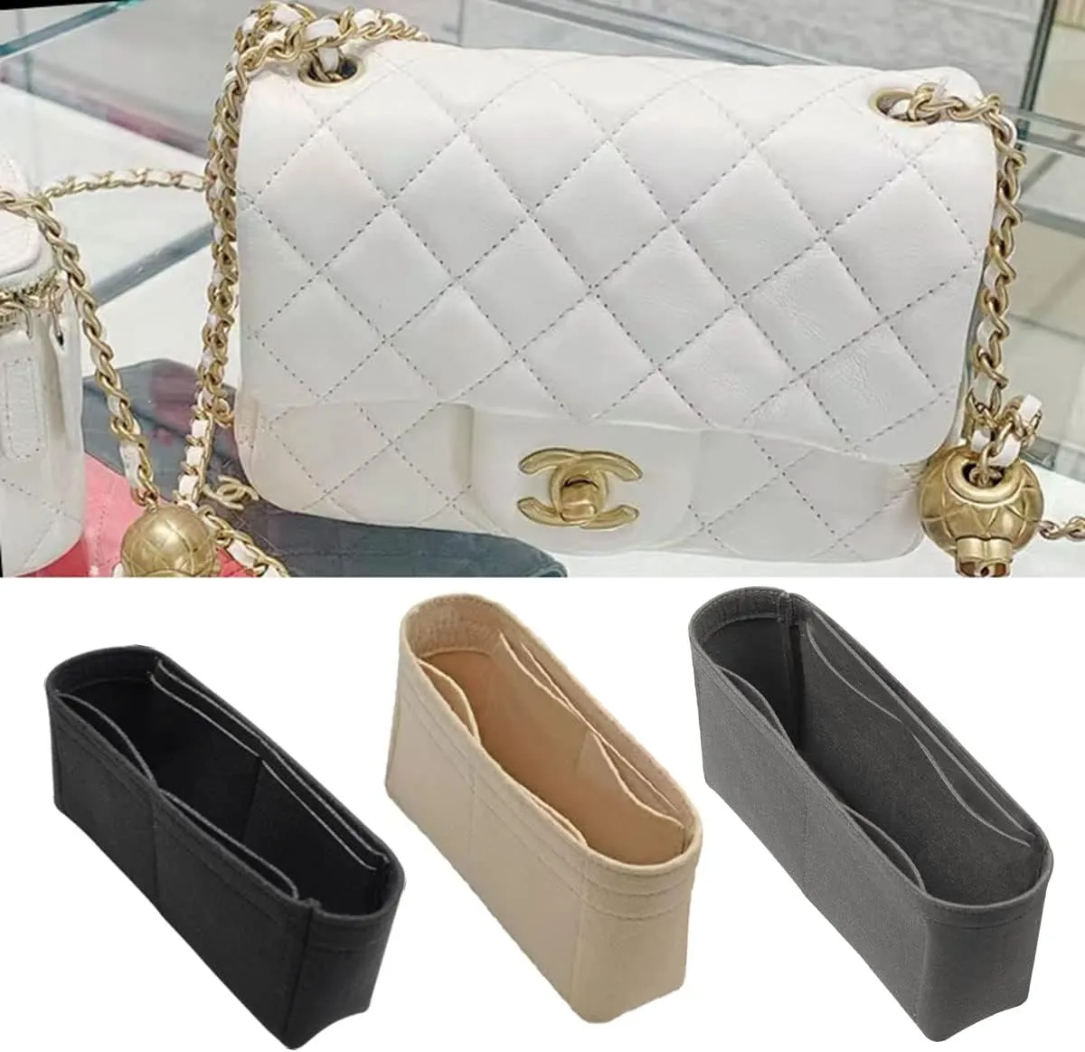 Lckaey Purse Organizer Insert for bag insert organizer classic flap medium Purse Organizer No zipper2009lightgray-M