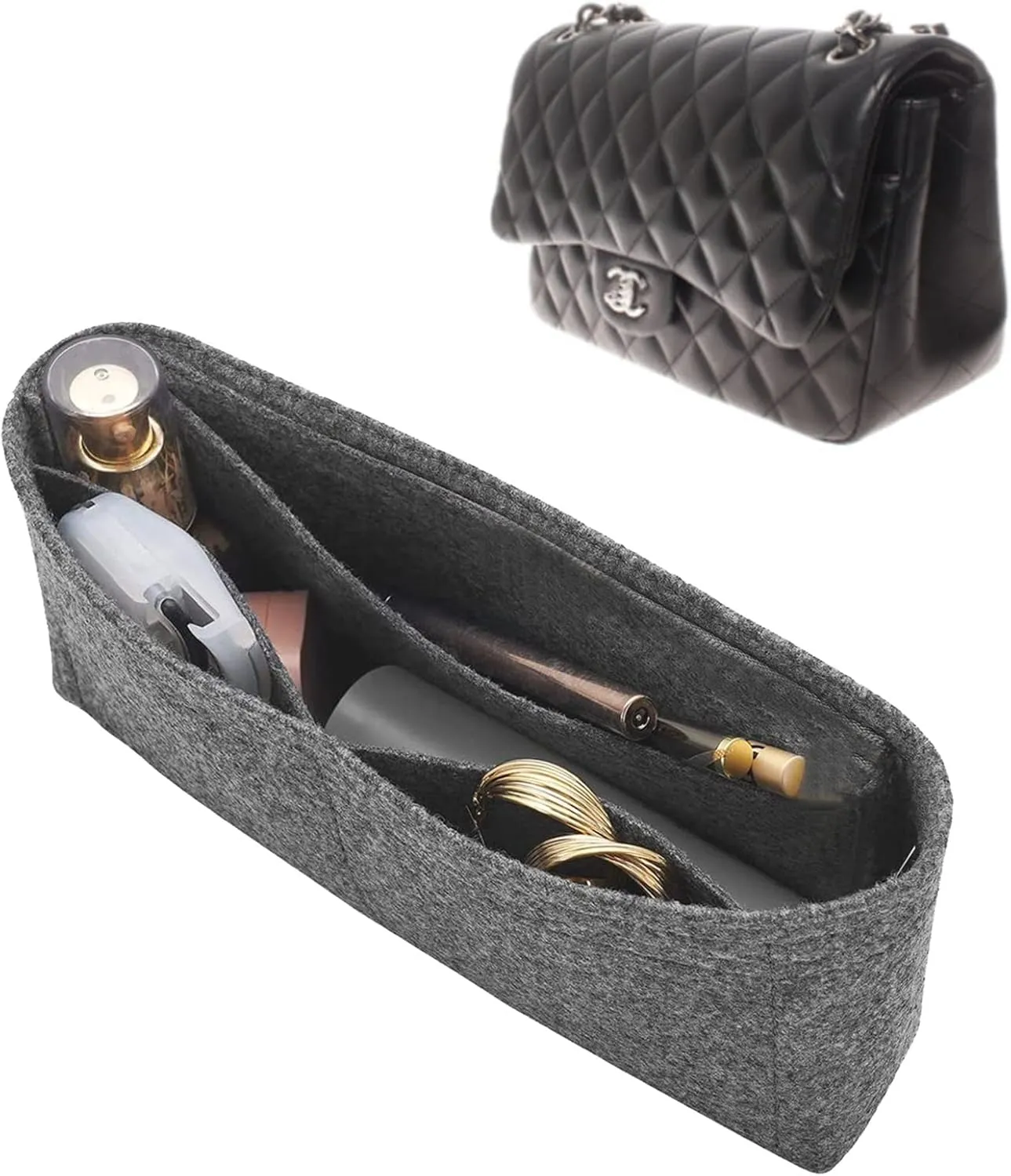 Lckaey Purse Organizer Insert for bag insert organizer classic flap medium Purse Organizer No zipper2009lightgray-M