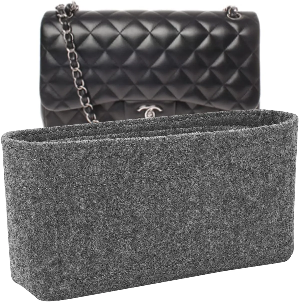 Lckaey Purse Organizer Insert for bag insert organizer classic flap medium Purse Organizer No zipper2009lightgray-M