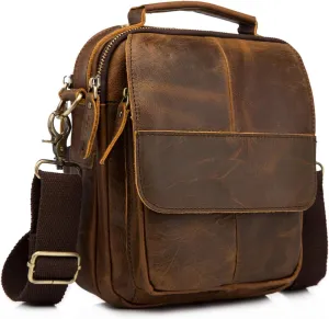 Le'aokuu Mens Crazy Horse Leather Cross Body Messenger Shoulder Satchel School Bag For 8" Tablets