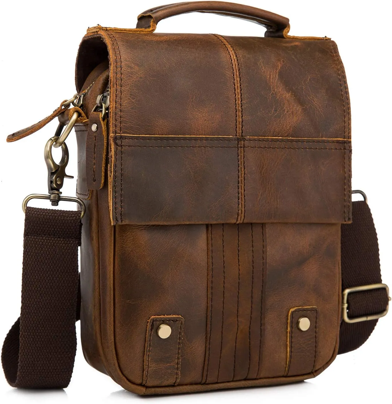 Le'aokuu Mens Crazy Horse Leather Cross Body Messenger Shoulder Satchel School Bag For 8" Tablets