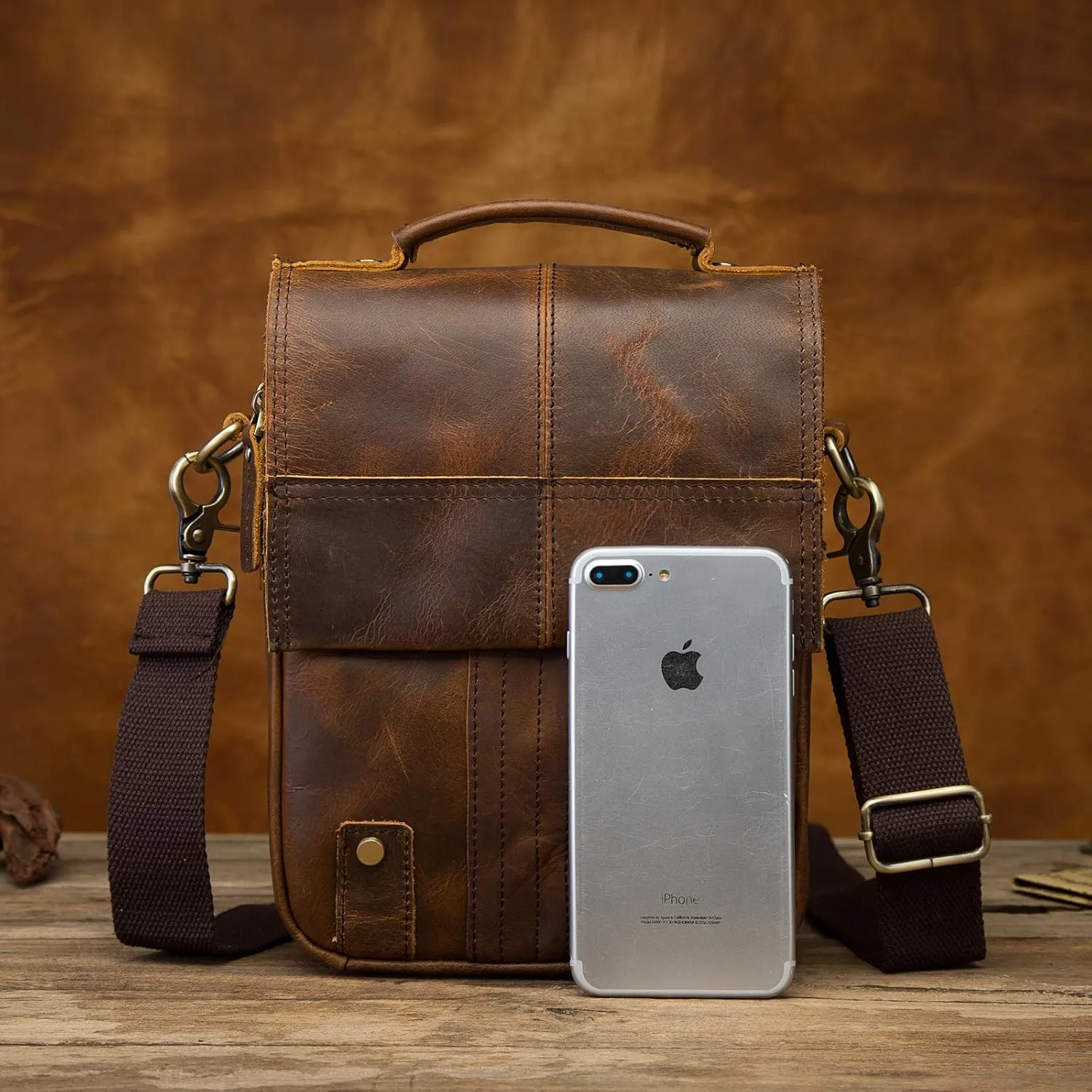 Le'aokuu Mens Crazy Horse Leather Cross Body Messenger Shoulder Satchel School Bag For 8" Tablets