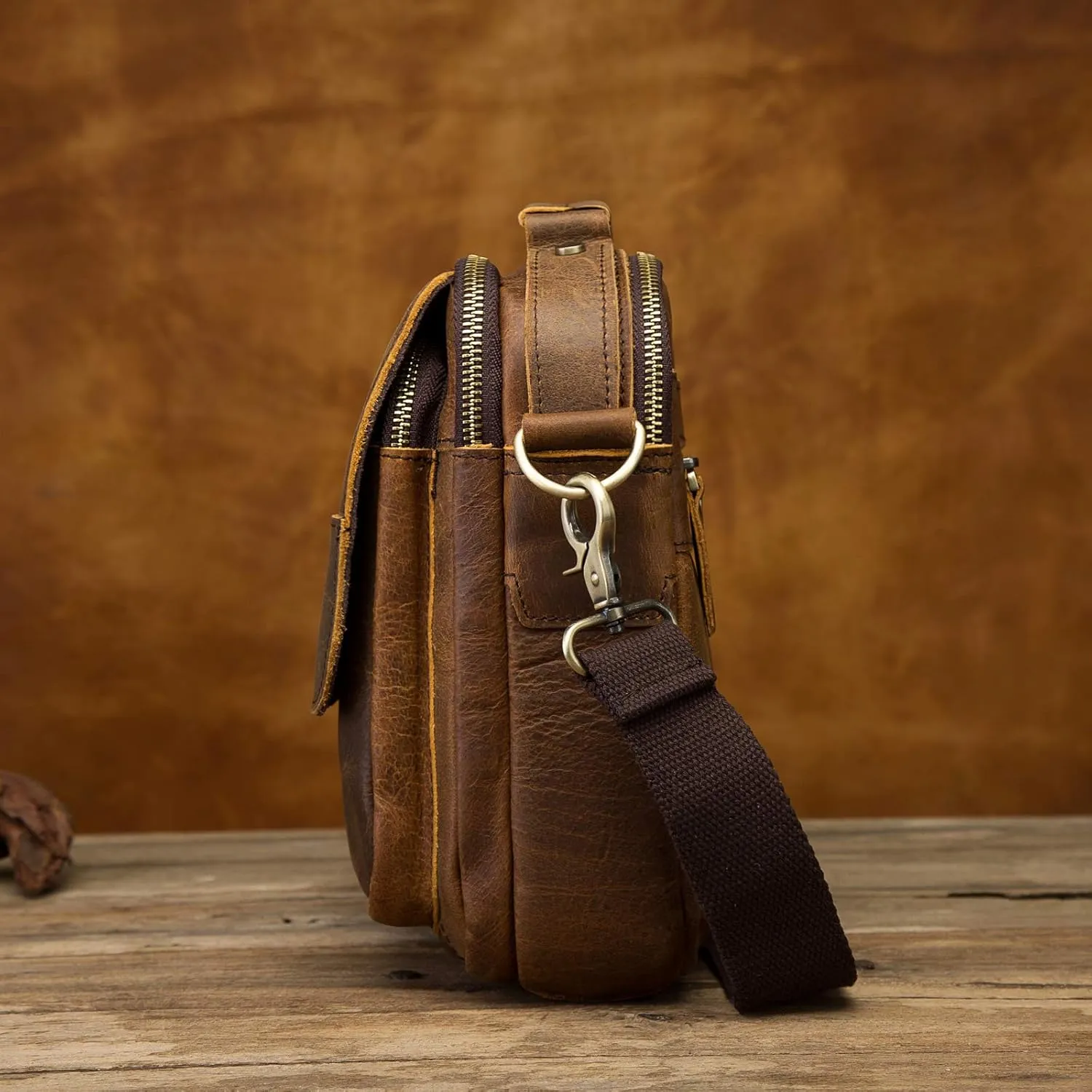 Le'aokuu Mens Crazy Horse Leather Cross Body Messenger Shoulder Satchel School Bag For 8" Tablets